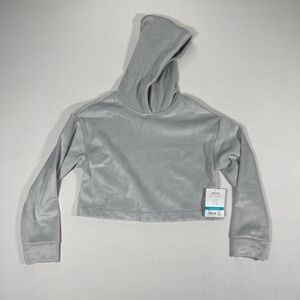 Athleta Girl XL Double Cozy Karma Ribbed Hoodie Cropped Velour light gray